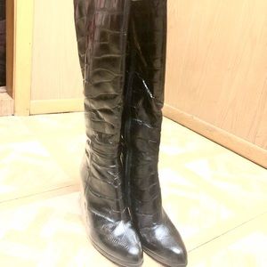 Real leather high heels boots with sheepskin inside women size 7